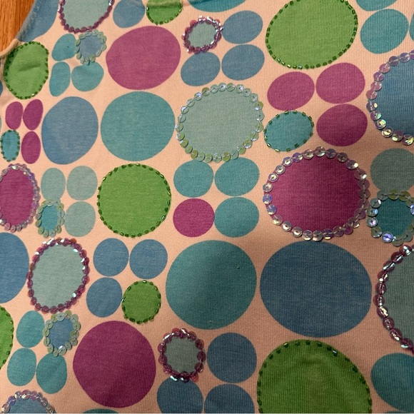 Vtg Women’s Large Sleeveless Tank Pastel Circles With Sequins Silk Nylon Blend - Picture 2 of 8